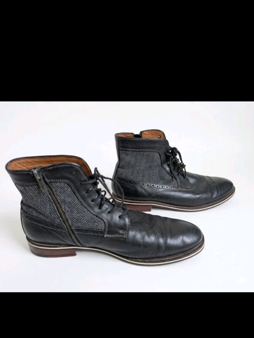 Johnston & Murphy Karnes Boots Black Leather Herringbone Side Zip Men’s 10 M
